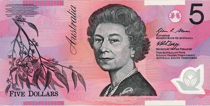 The signature side of the new $5 banknote featuring a portrait of Queen Elizabeth II.