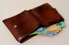 Wallet with selection of banknotes inside.