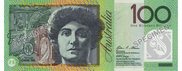 Image of first polymer series one hundred dollar note