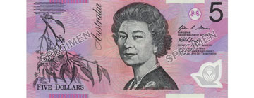Image of first polymer series five dollar note