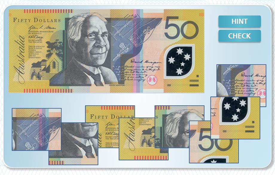 Australian banknote jigsaw puzzle level 1 fifty dollar front