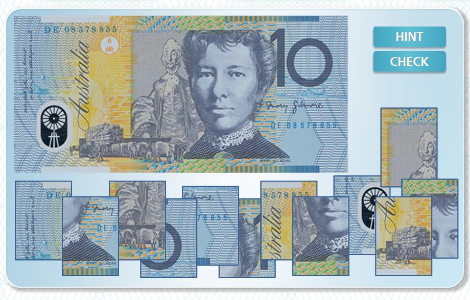 Australian banknote jigsaw puzzle level 2 ten dollar back