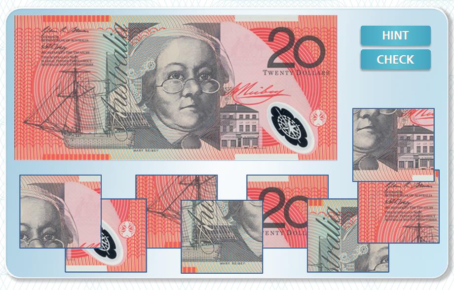 Australian banknote jigsaw puzzle level 1 twenty dollar front